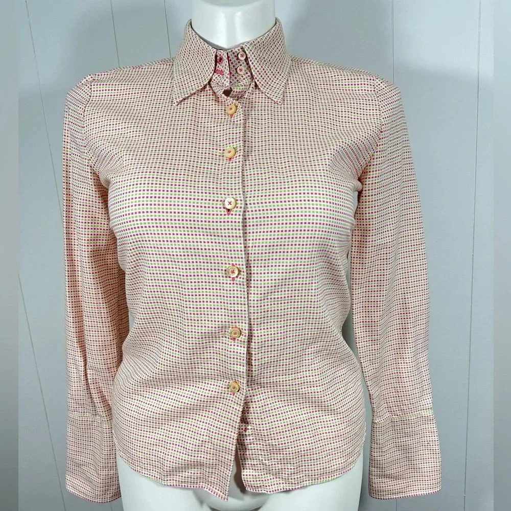 2005 Tommy Hilfiger Top Sz 10 Cotton Button Down Shirt Long Sleeve Y2K